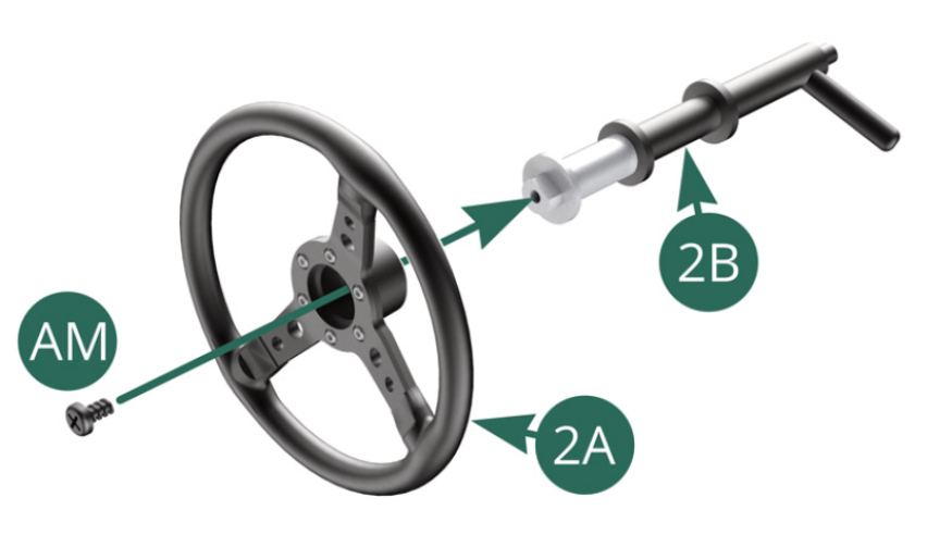 Position the steering wheel 2A on the steering column 2B and secure it with a screw AM.