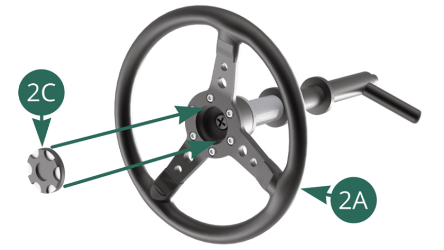 Position the badge 2C in the center of the steering wheel 2A.