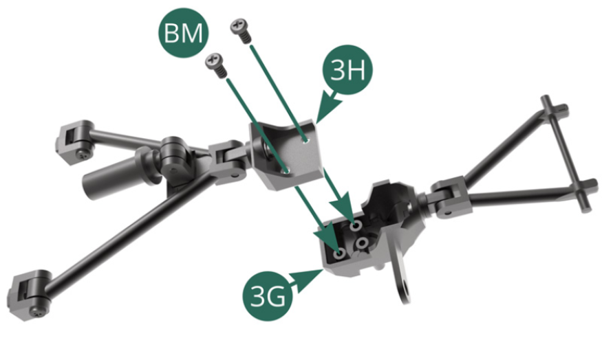 Position the bottom of the 3H hub carrier on the top of the 3G hub carrier and secure it with two BM screws.