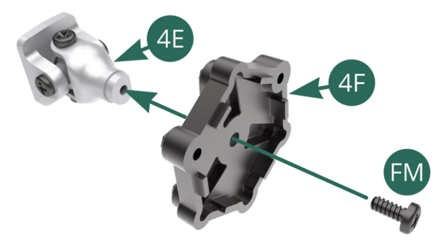 Position the inner flector 4F on the transmission seal 4E and secure it with an FM screw. 