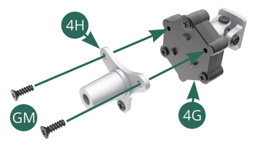 Position the 4H cardan shaft on the external 4G flector and secure it with two GM screws.