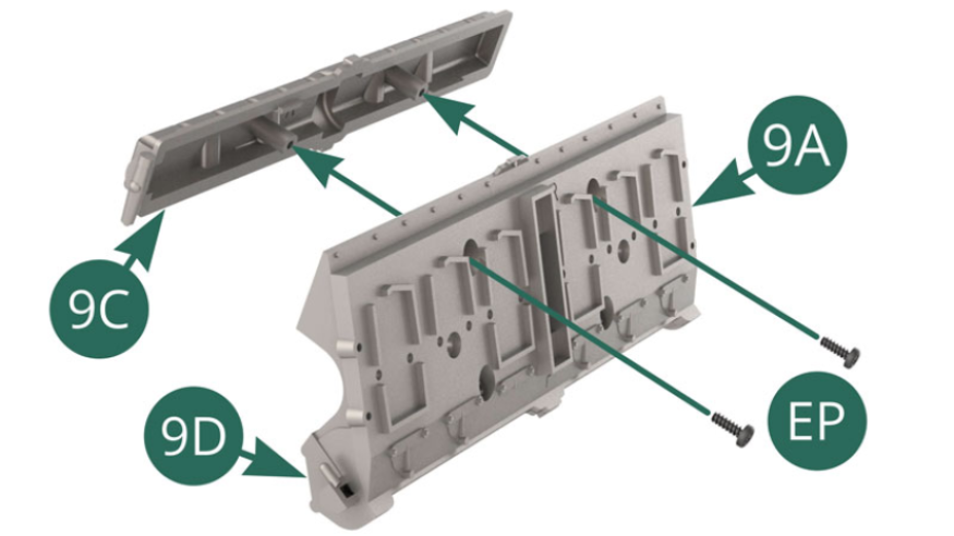 Position the intake valve cover 9C on the upper side of the right cylinder head 9A and secure it with two EP screws.