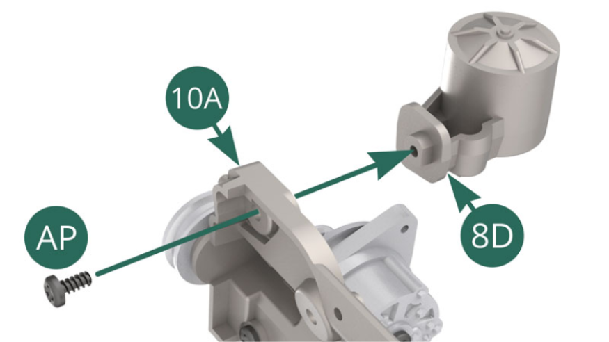 Position the 8D oil filter on top of the 10A crankcase and secure it with an AP screw. 