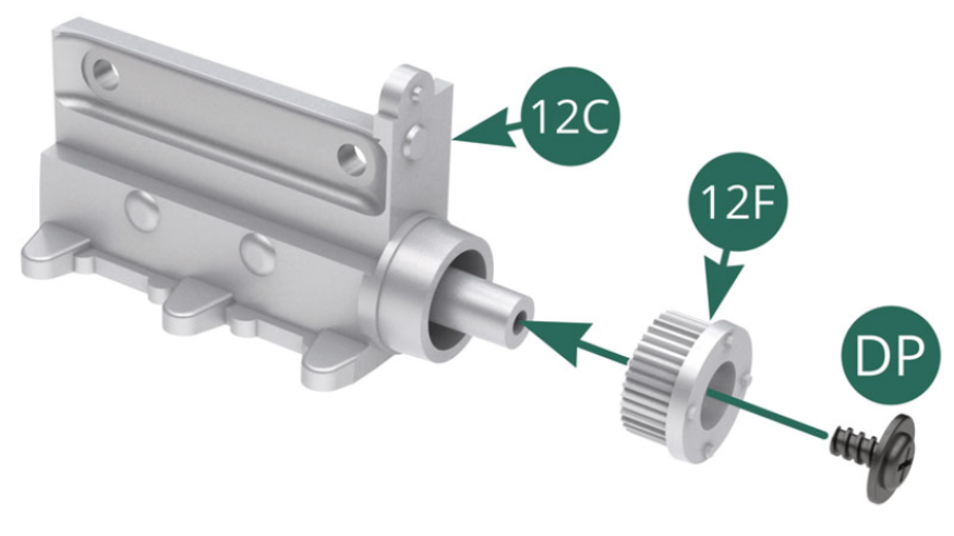 Position the secondary gear 12F on the axis of the compressor 12C and secure it with a DP screw. 