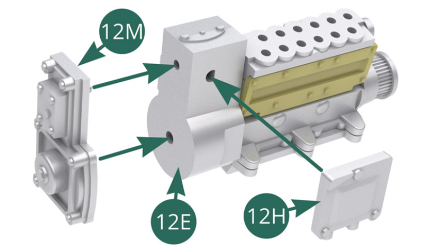 Position the main gear 12B on the shaft of the intake valve cover 12A and secure it with a DP screw. 