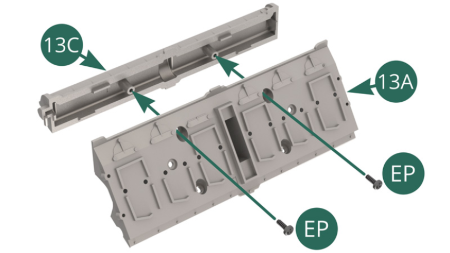Position the exhaust valve cover 13C on the left cylinder head 13A and secure it with two EP screws. 