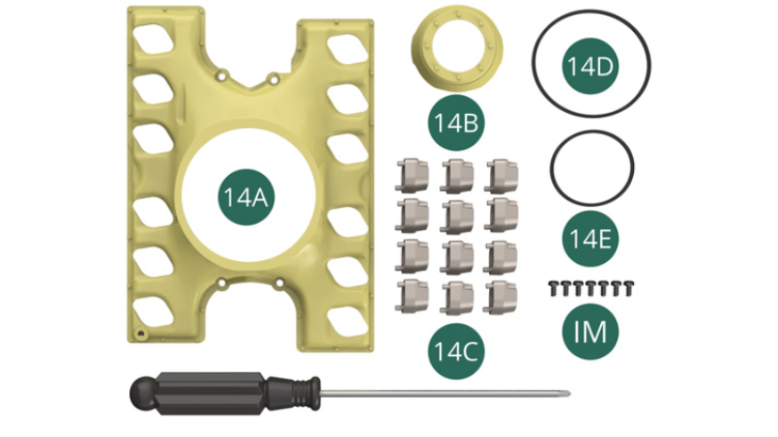14A Top of the air cooling chamber 14B Upper air flow guide 14C Air intake bracket (x 12) 14D Main generator belt 14E Secondary generator belt IM Screw M 1.7 x 3.5 mm (x 7)