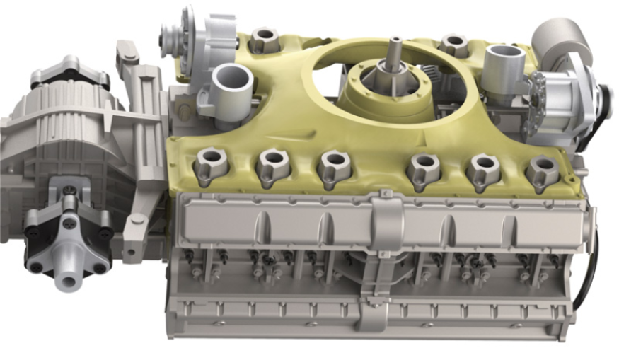 Six 14C air intake brackets installed on the right side of the engine. 