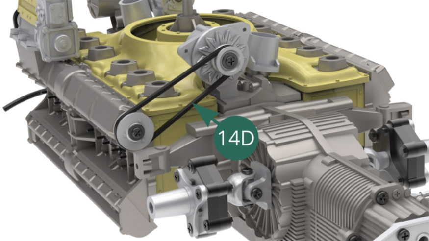 14D generator main belt installed. 