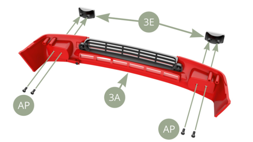 Fit 3E Driving light housings to 3A Front bumper and fix each one with two AP screws.