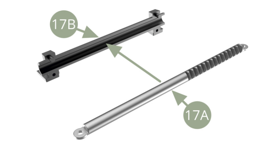 Fit 17A Steering rack ( both ends horizontal ) to the grove of 17B Steering column , and position in its middle lengthwise.