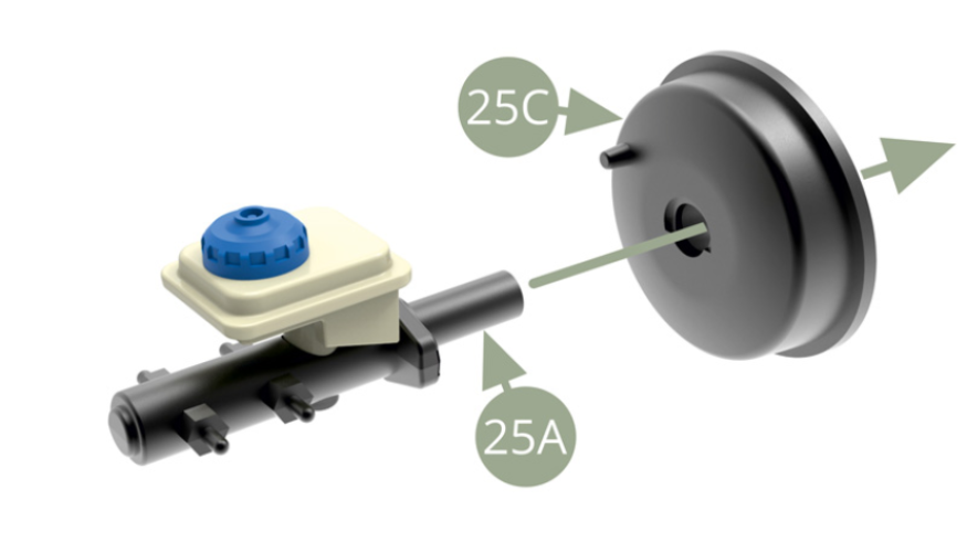 Fit 25A Brakes master cylinder to 25C Brakes booster.