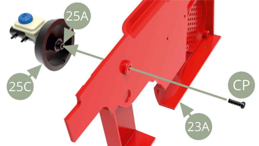 Fit 25A Brakes master cylinder to 23A Firewall and fix with CP screw.
