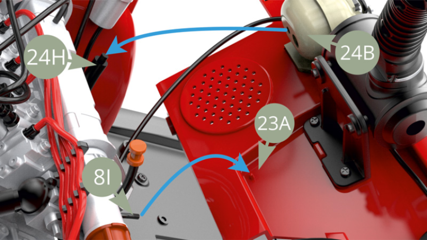 Carefully note that 24B Coolant bottle bottom socket should be connected to 24H Coolant hose , during 23A Firewall final positioning.