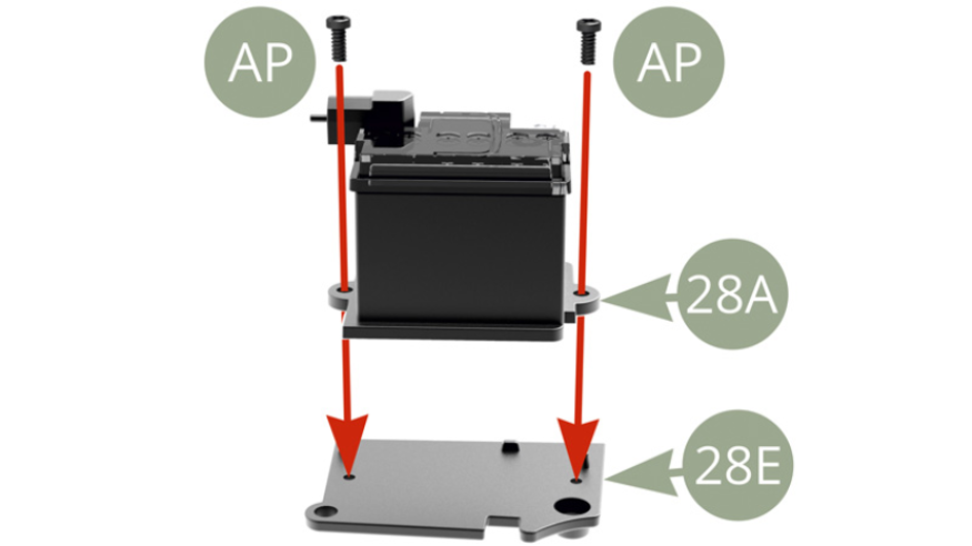 Fit 28A Battery to 28E Battery tray and fix with two AP screws.