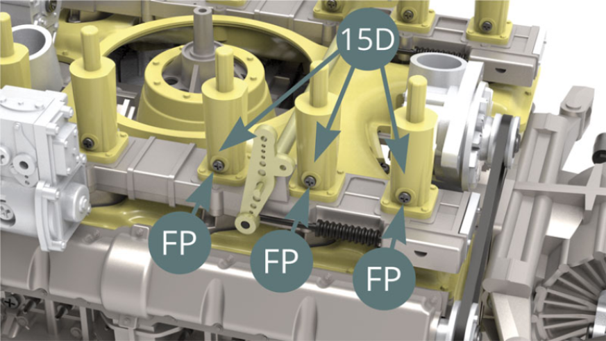 Fit three FP screws to three 15D Intake trumpets.