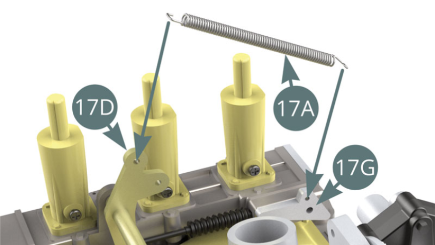 Fit 17A Return spring between 17G Bracket and 17D Rocker axle.