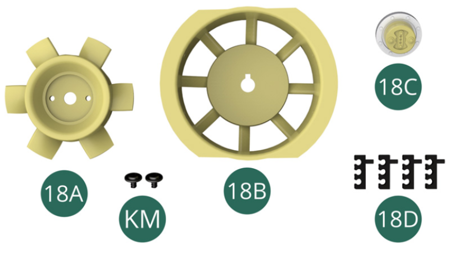 18A Fan propeller 18B Fan housing 18C Hub cap 18D Fuel line guide (x 4) KM Screw M 1.7 x 3 x 5 mm (x 2) 
