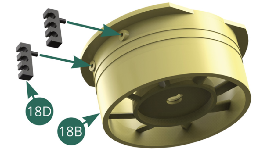 Position two fuel line guides 18D on one side of fan housing 18B and the other two on the opposite side (shown opposite).