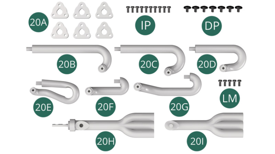 20A Flange (x 6) 20B Exhaust pipe 20C Exhaust pipe 20D Exhaust pipe 20E Exhaust pipe 20F Exhaust pipe 20G Exhaust pipe 20H Exhaust manifold 20I Exhaust manifold DP Screw M 1.7 x 3 x 5 mm (x 7) IP Screw M 1.5 x 3 mm (x 10) LM Screw M 1.5 x 3 mm (x 5)