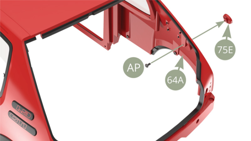 Fit 75E Fuel filler base to 64A Body and fix with AP screw ( lower illustrations ).
