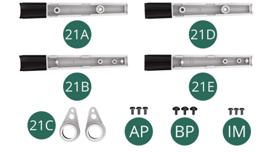 21A Upper left exhaust outlet 21B Lower left exhaust outlet 21C Exhaust outlet bracket (x 2) 21D Upper right exhaust outlet 21E Lower right exhaust outlet AP screw M 1.7 x 4 mm (x 3) BP screw M 1.7 x 4 x 5 mm (x 3) IM screw M 1.7 x 3.5 mm (x 3)
