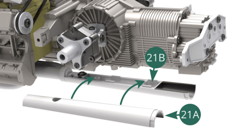 Position Upper left exhaust outlet (21A) on Lower left exhaust outlet (21B) and secure it with an AP screw (illustrations below).