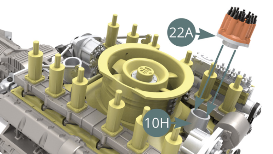 Position the Igniter (22A) on the base of the Distributor (10H), carefully check the right orientation on the illustration below.