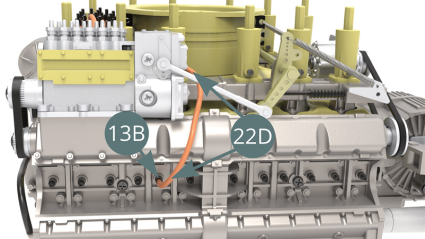 Connect the first ignition wire of 10 cm (22D) to the Spark plug (13B) - illustration below - and to the Connector (22C) - illustration below.Turn the Igniter head (22B) - blue arrow – into the position as shown above.