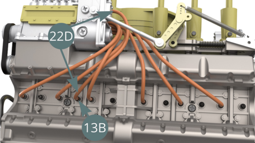 Cut a seventh ignition wire of 10 cm long from the Ignition wire roll (22D), then connect it to the following Spark plug (13B) - illustrations below - and to the Connector (22C) - illustrations below.