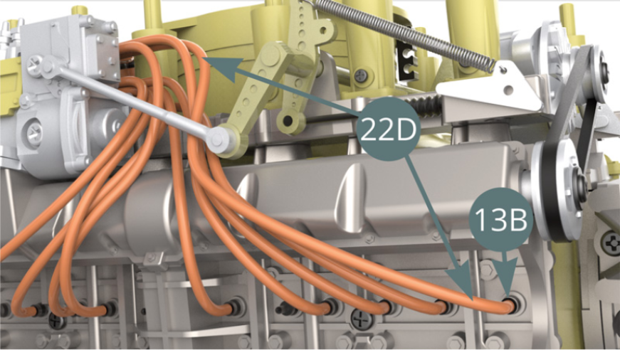 Cut a ninth ignition wire of 12 cm long from the Ignition wire roll (22D), then connect it to the following Spark plug (13B) - illustrations below - and to the Connector (22C) - illustrations below.