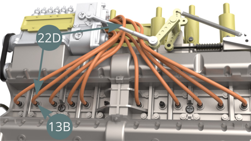 Cut a tenth ignition wire of 11.5 cm long from the Ignition wire roll (22D), then connect it to the following Spark plug (13B) - illustrations below - and to the Connector (22C) - illustrations below.