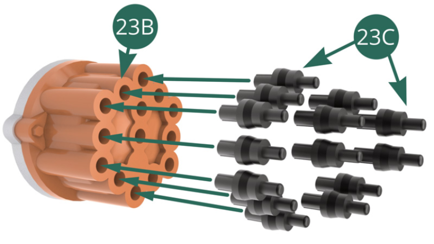 Position 14 ignition wire connectors (23C) on the Igniter head (23B). 