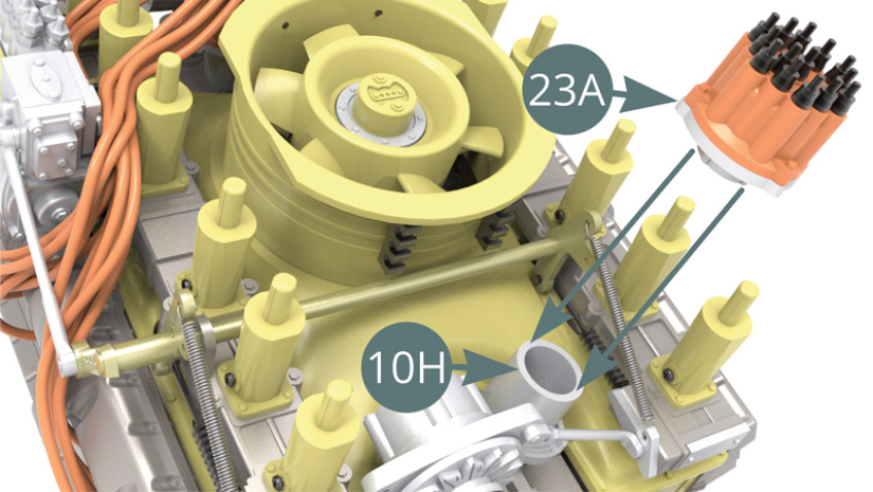 Position the Igniter (23A) on the base of the Distributor (10H), carefully check the right orientation on the illustration.