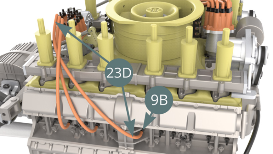 Cut a third ignition wire of 9.8 cm long from the Ignition wire roll (23D), connect it to the next Spark plug (9B) - illustration below - and to the Connector (23C) – illustration below.