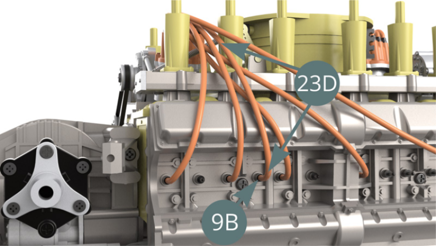 Cut a sixth ignition wire of 9 cm long from the Ignition wire roll (23D), connect it to the next Spark plug (9B) - illustration below - and to the Connector (23C) – illustration below.