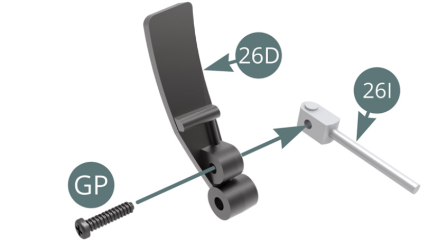 Position a GP screw in a 26I tappet by first passing it through the 26D Throttle pedal.