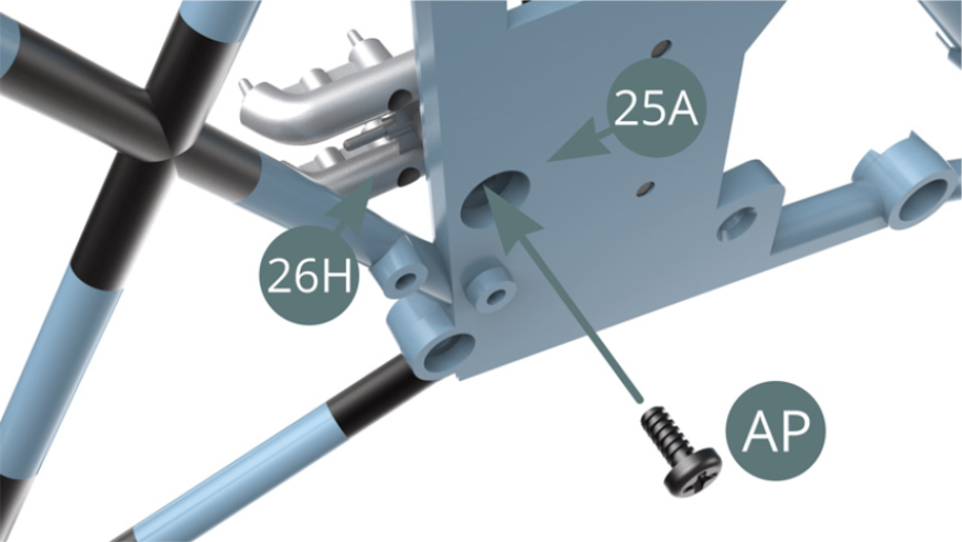 Attach the master cylinders 26H to the lower frame 25A with an AP screw.