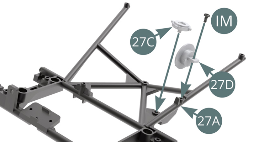 Position the 27C wiper control and 27D horn on the 27A dashboard frame and secure the horn with an IM screw.