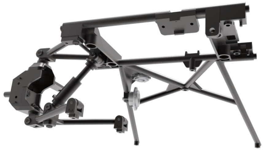 View of the left front suspension in its future mounting position
