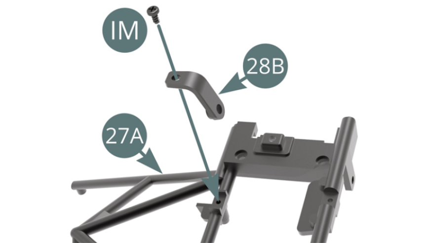 Position the 28B support on the 27A dashboard frame and secure it with an IM screw.