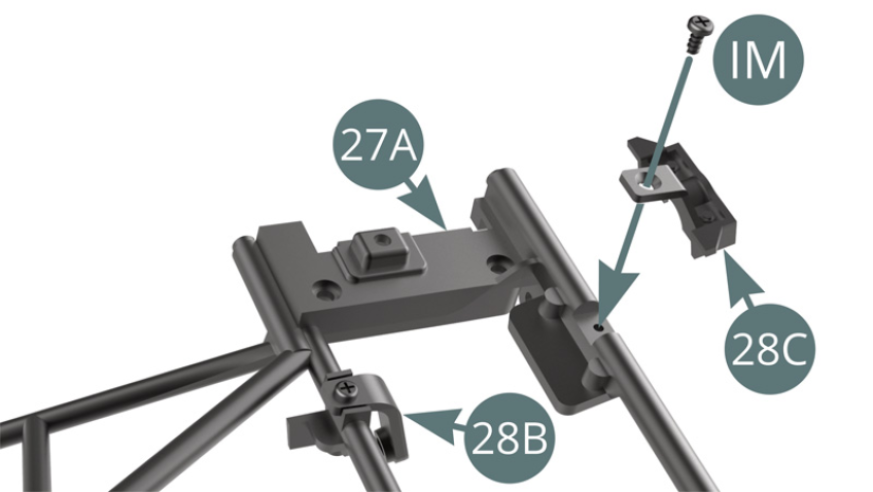 Position the 28C support on the 27A dashboard frame and secure it with an IM screw.