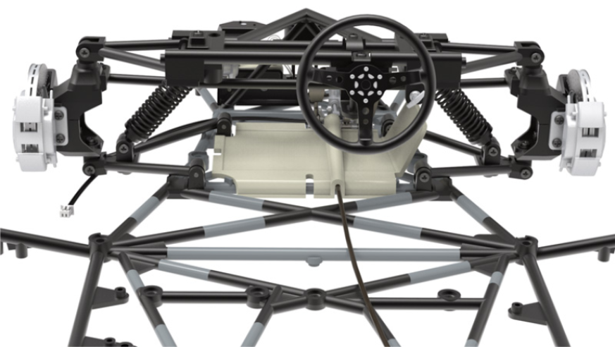 Front suspension and steering installed on the chassis