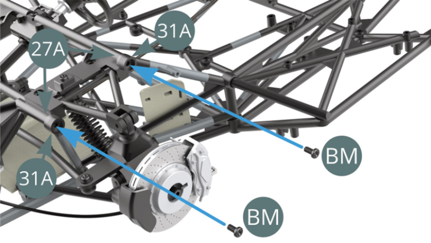 Secure  31A chassis to the 27A dashboard frame with two BM screws. 