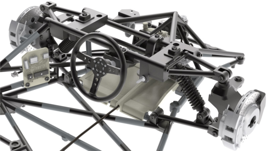 View of the tubular mesh assembly frame at cockpit level