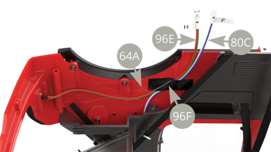 Lead right side 96E H cable along 64A Bodywork side and together with 80C F cable fix by 96F Tape piece .