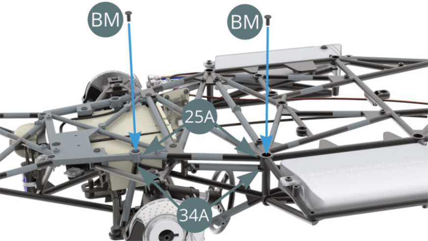 Attach the chassis (34A)  to the lower frame (25A) with two BM screws