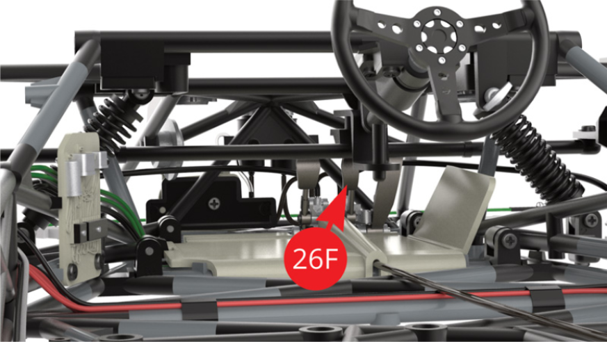 Press the middle pedal (26F) and observe the red lighting of the brakes on the tail light LEDs (35G) / illustrations opposite).