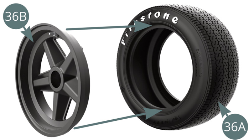 Position the outer rim (36B) on the front tyre (36A). 