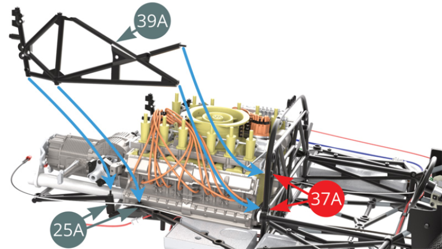 Fit Right side frame (39A) to  Chassis frame (25A) and cockpit partition frame (37A) .